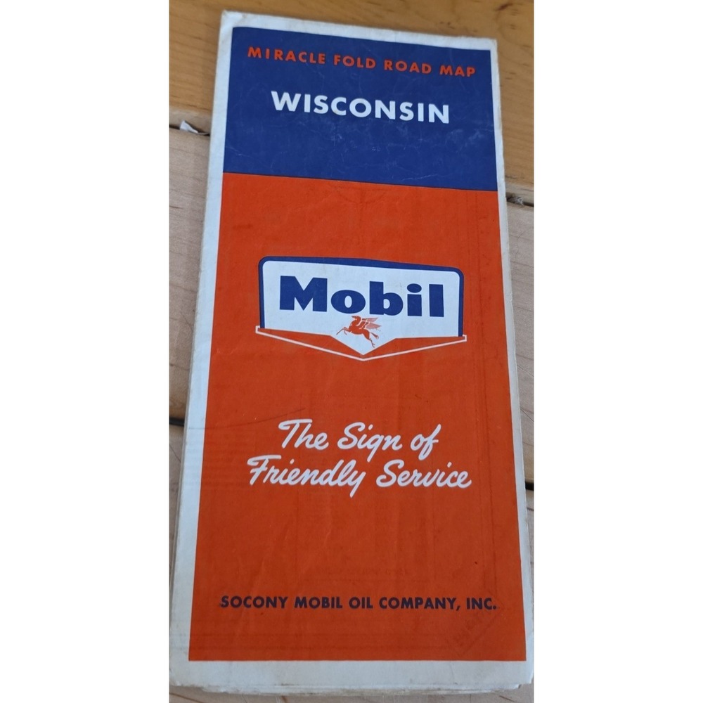 Vintage Wisconsin Mobil Miracle Fold Road Map Socony Oil Company Rare